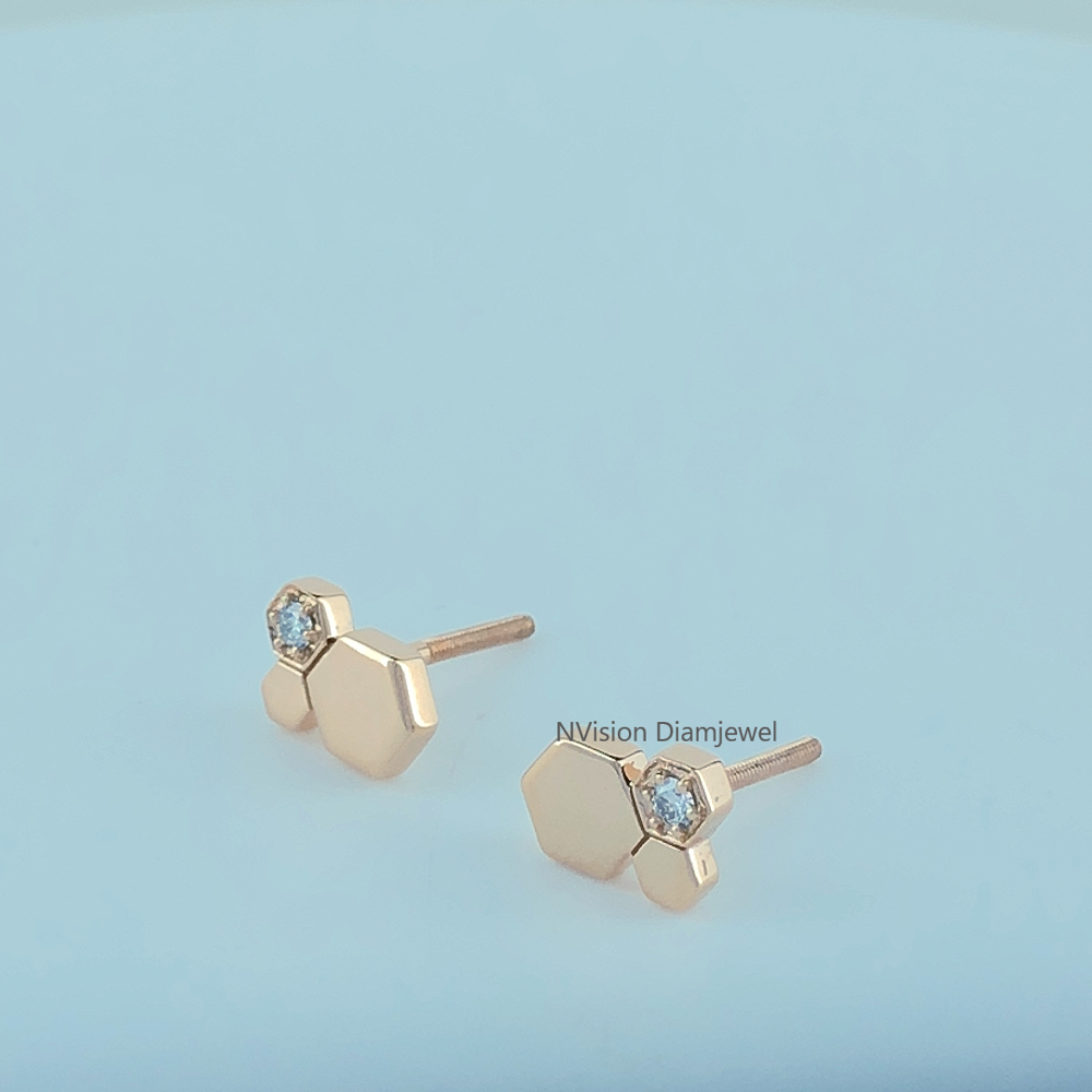 Hexa Honeycomb Lab Grown Diamonds Studs - Diamond Carat Weight: 0.08 Carat