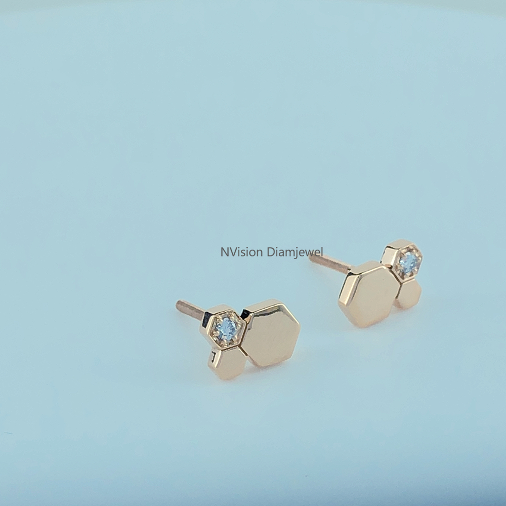 Hexa Honeycomb Lab Grown Diamonds Studs - Diamond Carat Weight: 0.08 Carat