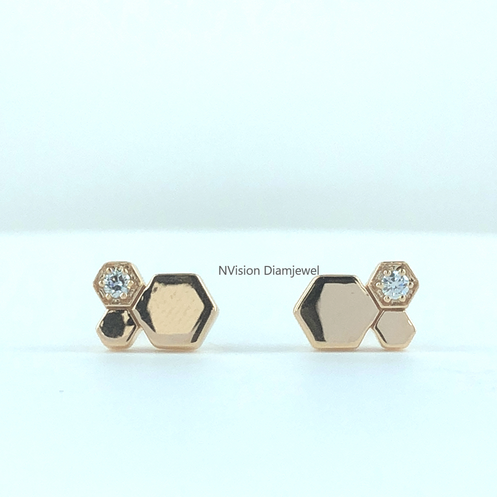 Hexa Honeycomb Lab Grown Diamonds Studs - Diamond Carat Weight: 0.08 Carat
