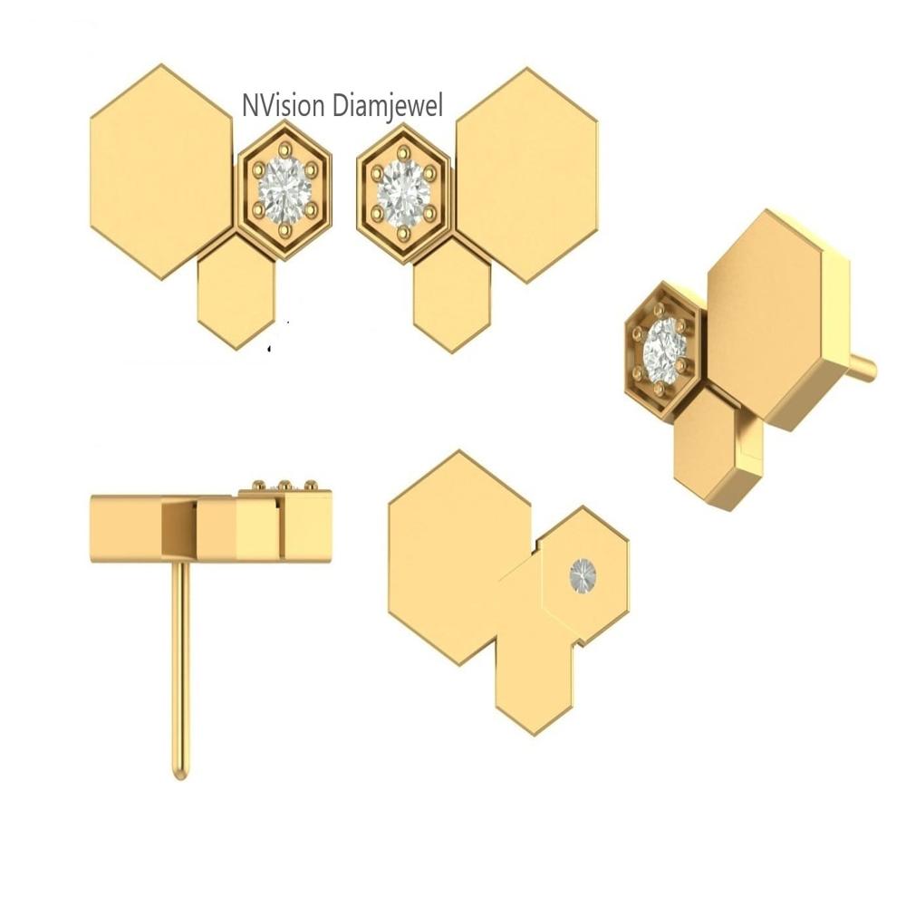 Hexa Honeycomb Lab Grown Diamonds Studs - Diamond Carat Weight: 0.08 Carat