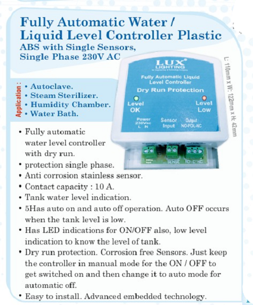 Fully Automatic Water Or Liquid Level Controller Plastic - Dimension (L*W*H): 110*122*42 Millimeter (Mm)