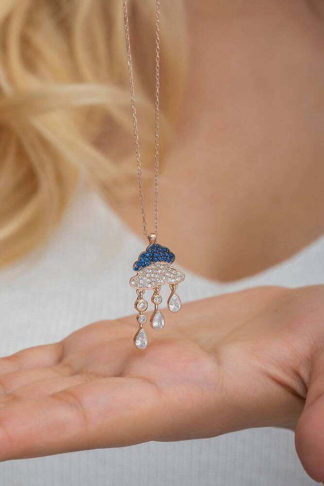 Dainty Raindrop Necklace 18K Rose Gold Moissanite Diamond Pendant, 42cm Chain