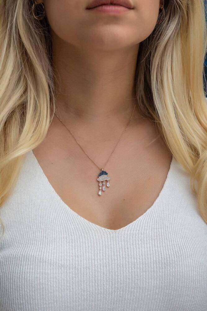 Dainty Raindrop Necklace 18K Rose Gold Moissanite Diamond Pendant, 42cm Chain