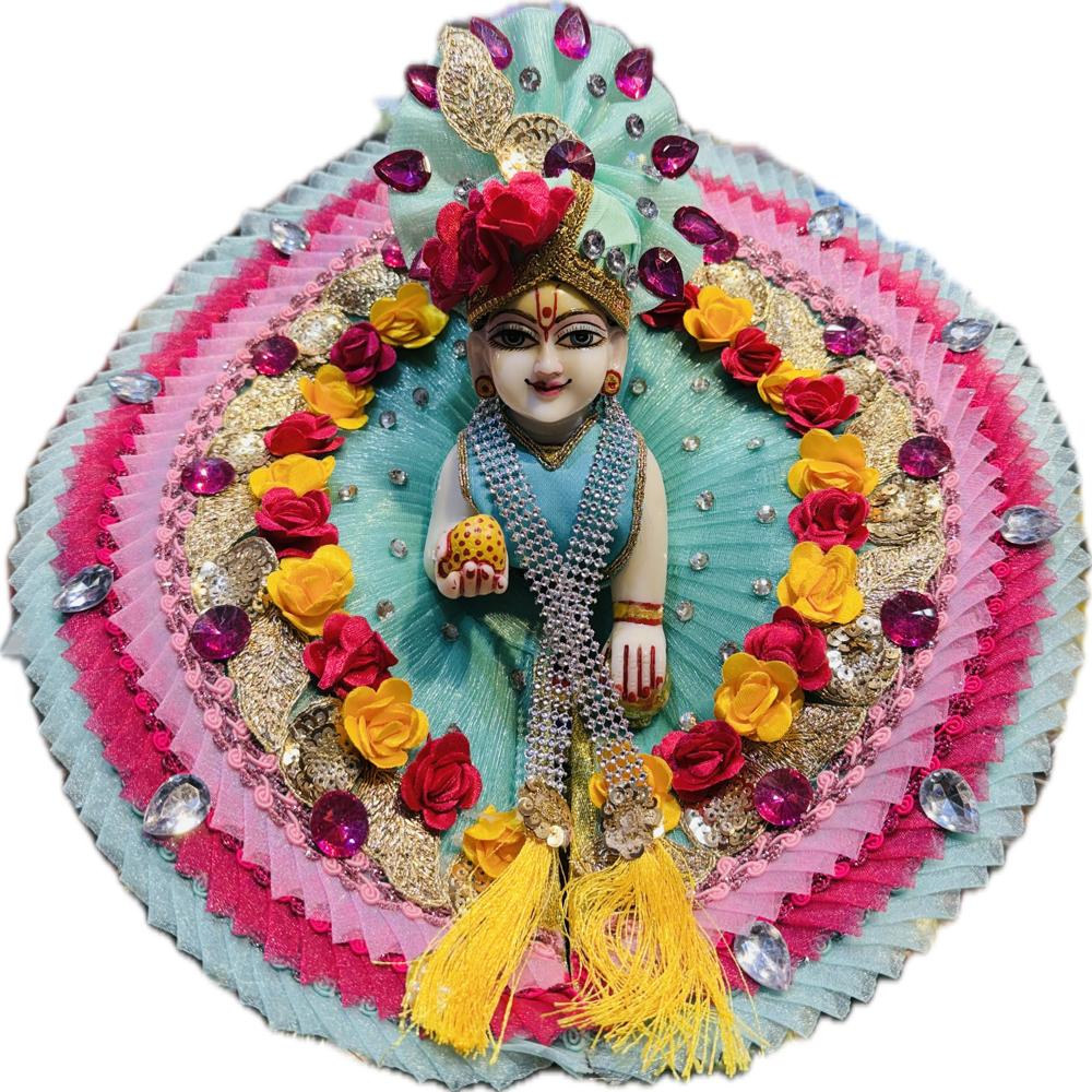 Laddu Gopal Heavy Dress With Pagri & Patka Mala - Color: Multicolor