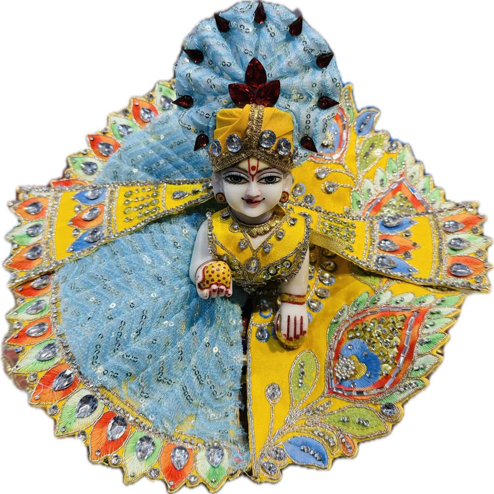 Morpankh Pattern Handwork Poshak For Gopal Ji / Radha Rani - Color: Multicolor