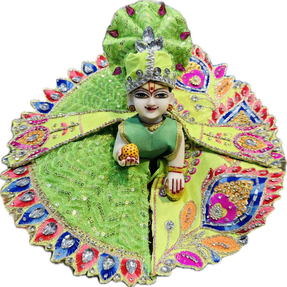 Morpankh Pattern Handwork Poshak For Gopal Ji / Radha Rani - Color: Multicolor