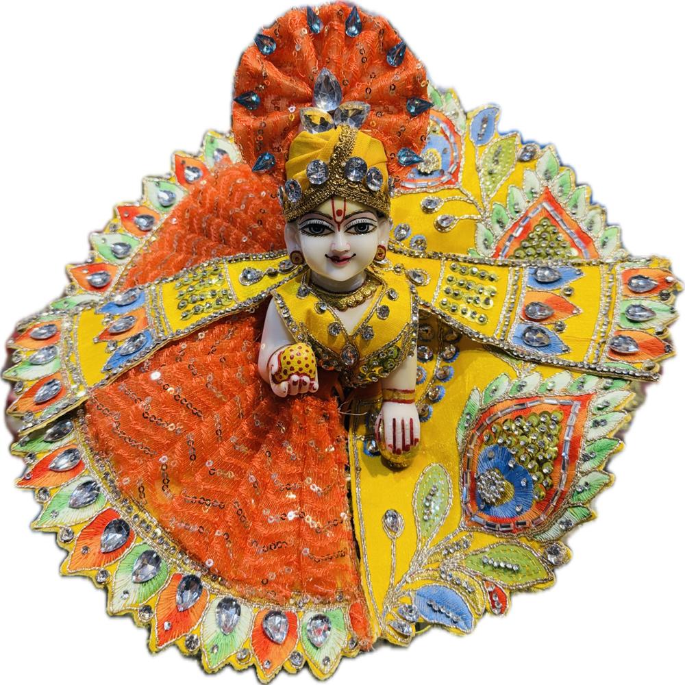 Morpankh Pattern Handwork Poshak For Gopal Ji / Radha Rani - Color: Multicolor