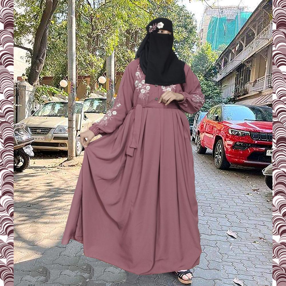 Purple Abaya Embroidery Work Burqa For Women Modest Wear Stylish Dubai Abaya