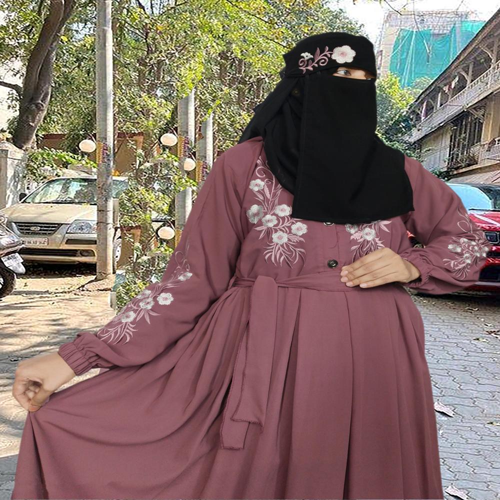 Purple Abaya Embroidery Work Burqa For Women Modest Wear Stylish Dubai Abaya