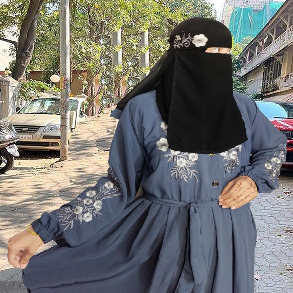 Grey Abaya Embroidery Work Burqa For Women Modest Wear Stylish Dubai Abaya