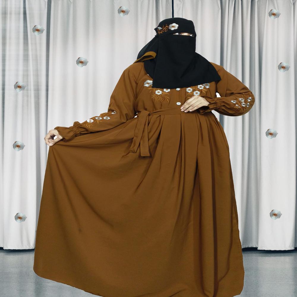 Brown Abaya Embroidery Work Burqa For Women Modest Wear Stylish Dubai Abaya