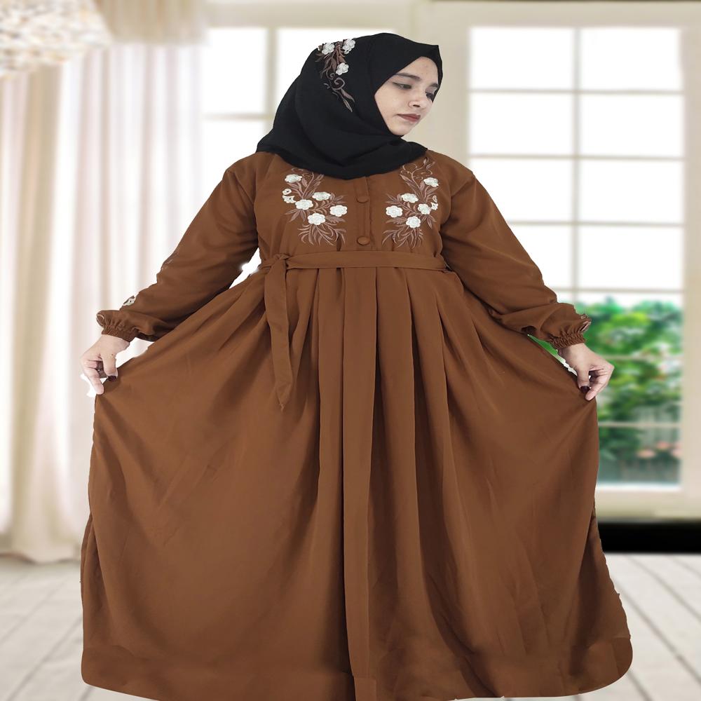 Brown Abaya Embroidery Work Burqa For Women Modest Wear Stylish Dubai Abaya