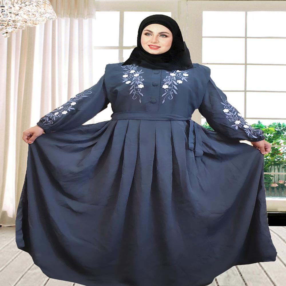 Grey Abaya Embroidery Work Burqa For Women Modest Wear Stylish Dubai Abaya