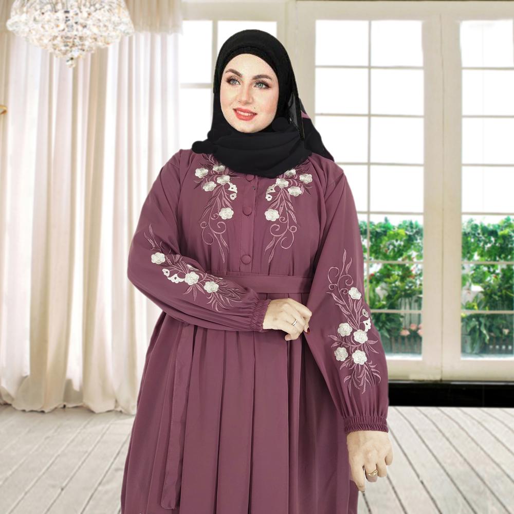 Purple Abaya Embroidery Work Burqa For Women Modest Wear Stylish Dubai Abaya - Cotton Fabric, Sizes S, M, L, Purple Color, Casual Style, Hand Washable