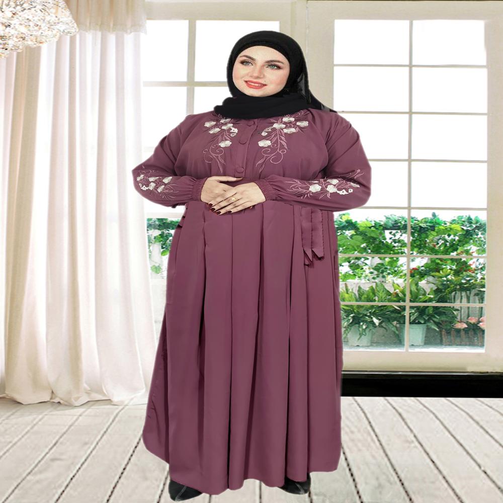 Purple Abaya Embroidery Work Burqa For Women Modest Wear Stylish Dubai Abaya - Cotton Fabric, Sizes S, M, L, Purple Color, Casual Style, Hand Washable