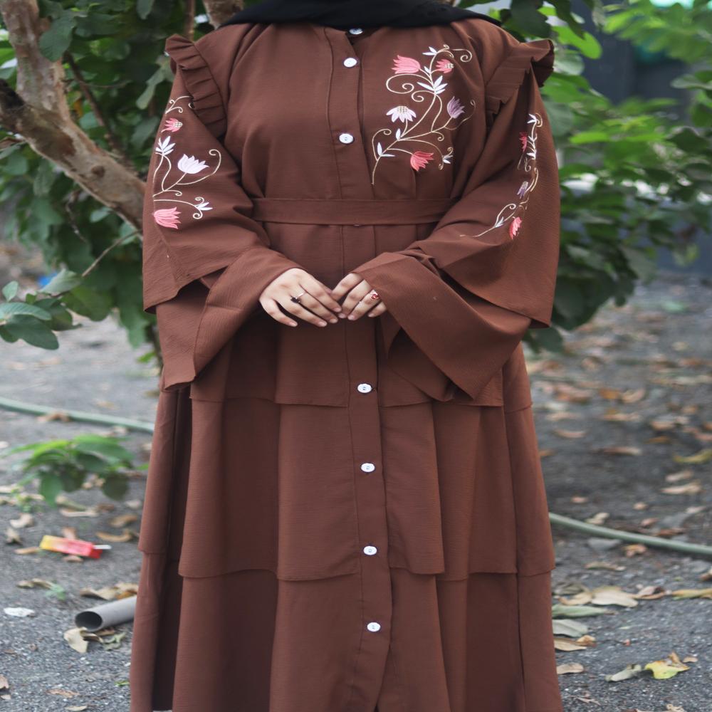Brown Abaya Embroidery Work Burqa For Women Modest Wear Stylish Dubai Abaya