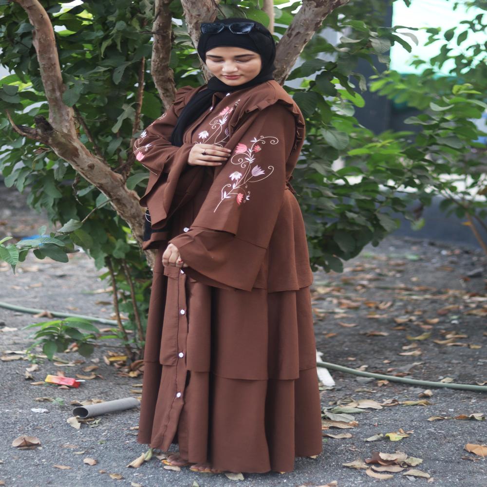 Brown Abaya Embroidery Work Burqa For Women Modest Wear Stylish Dubai Abaya