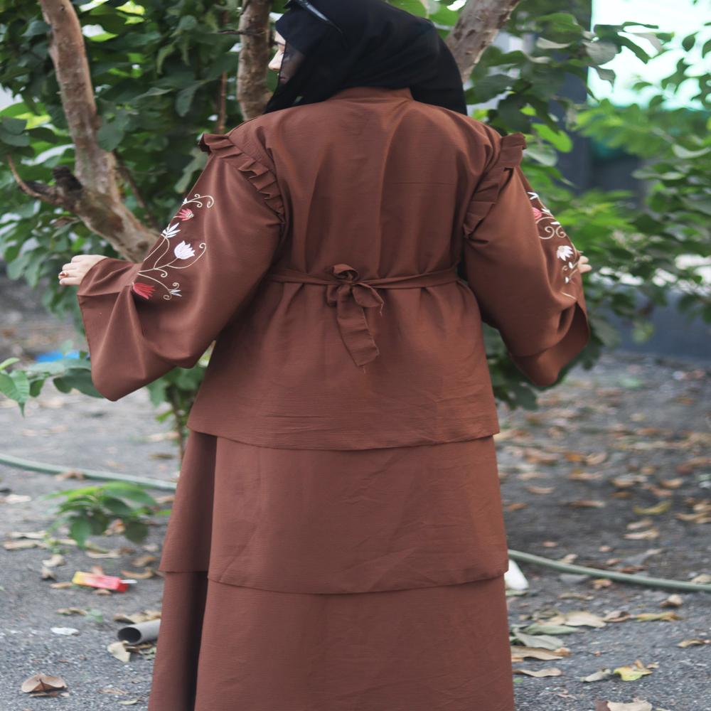 Brown Abaya Embroidery Work Burqa For Women Modest Wear Stylish Dubai Abaya