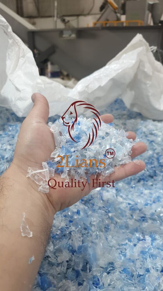 PET bottles flakes hot washed natural /blue transparent