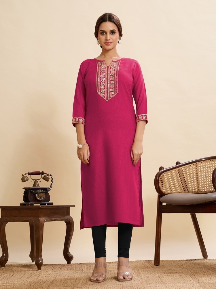 Stylish Embroidery Sequence Work Kurti - Color: Red