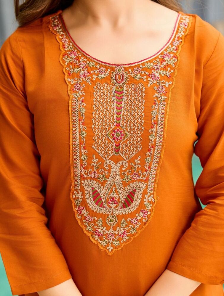 Women's Rayon Embroidered Straight Kurta with Pant And Dupatta Sets