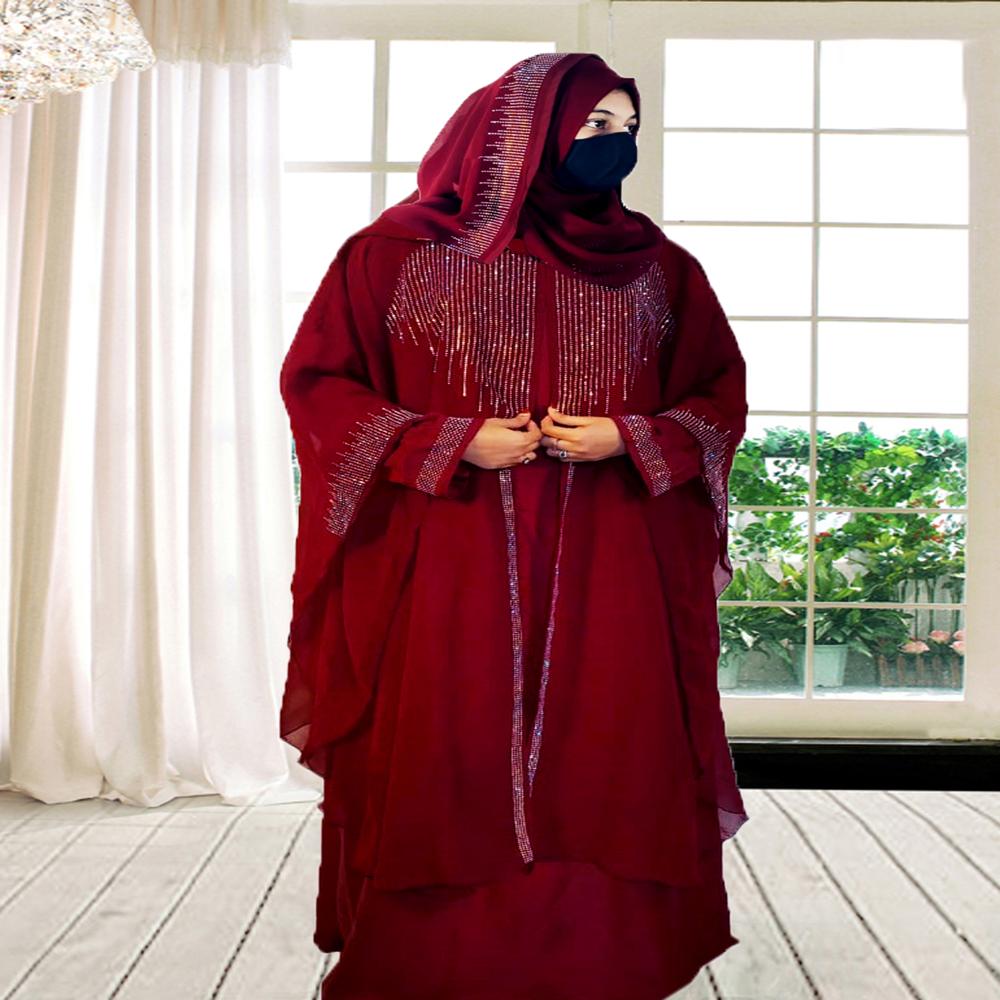 Maroon Abaya Stone Work For Women Elegant Modest Wear Maroon Stylish Dubai Abaya