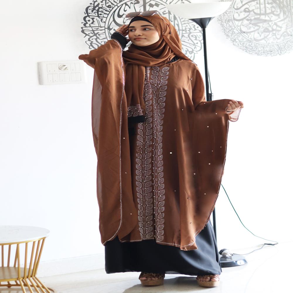 Brown Abaya Beads & Stoned  Burqa For Women Modest Wear Islamic Dubai abaya