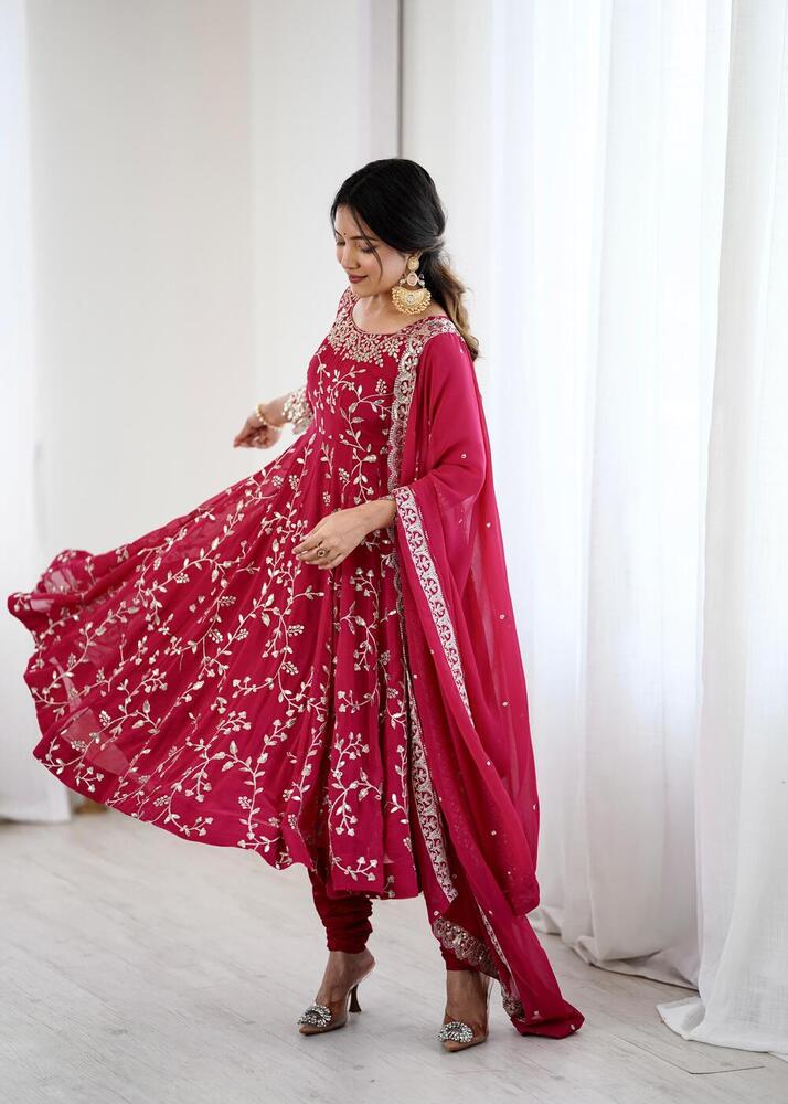 Women's Ethnic Anarkali Gown - Heavy Faux Georgette, 45-46 Inches Length, Full Sleeves, 4.5 Meter Flair, Inner Micro Cotton | Fully Stitched & Ready To Wear