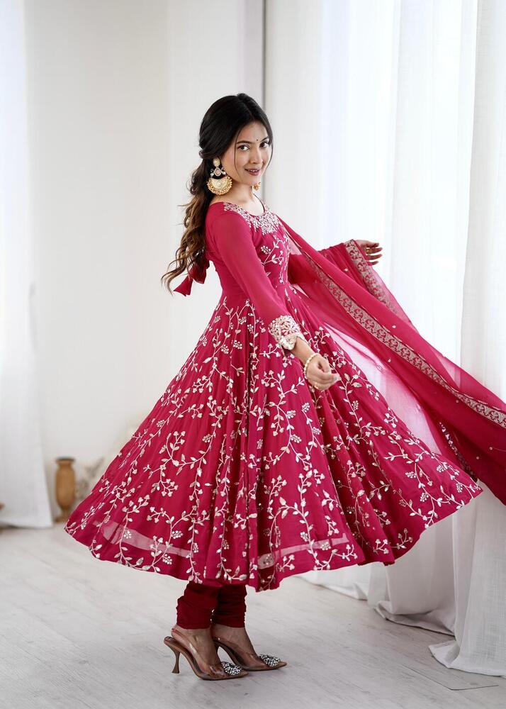 Women's Ethnic Anarkali Gown - Heavy Faux Georgette, 45-46 Inches Length, Full Sleeves, 4.5 Meter Flair, Inner Micro Cotton | Fully Stitched & Ready To Wear