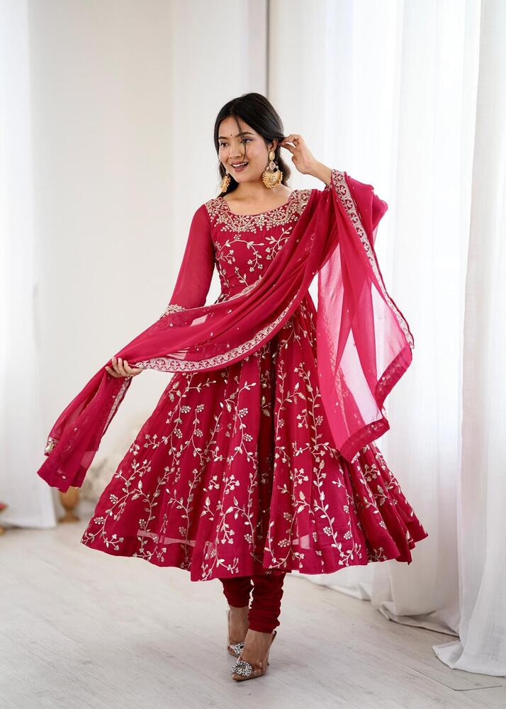 Women's Ethnic Anarkali Gown - Heavy Faux Georgette, 45-46 Inches Length, Full Sleeves, 4.5 Meter Flair, Inner Micro Cotton | Fully Stitched & Ready To Wear