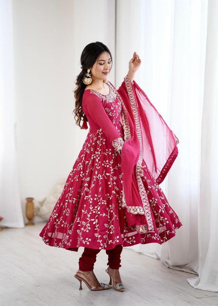 Women's Ethnic Anarkali Gown - Heavy Faux Georgette, 45-46 Inches Length, Full Sleeves, 4.5 Meter Flair, Inner Micro Cotton | Fully Stitched & Ready To Wear