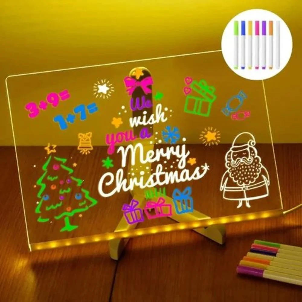 Led Message Board 3D Acrylic Writing Board Diy Rewritable Message Pad Writing Pad With Light - Color: Transparent