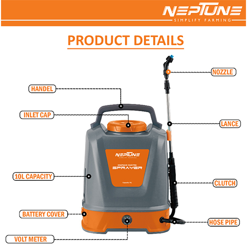 Neptune Max 10 12v 2.6ah Lithium Battery Powered Knapsack Agriculture Garden Sprayer - Color: Orange And Black