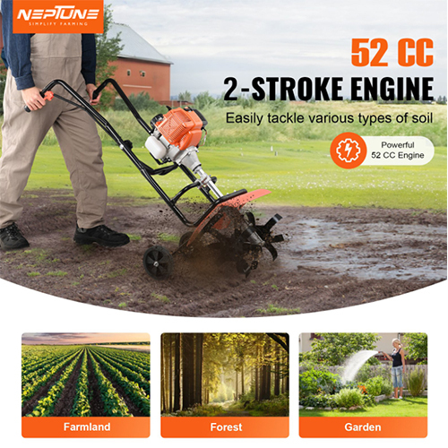 Neptune Nc-52t Mini Tiller With 2 Stroke Advanced Technology 52 Cc Petrol Engine - Color: Orange And Black