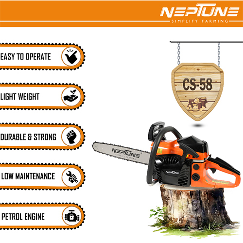 Neptune CS-58 Heavy Duty 58CC Powerful 2 Stroke Petrol Chain Saw Woodcutting Saw with 22inch Blade