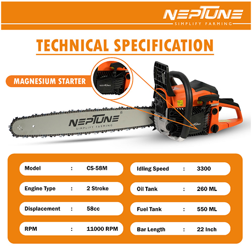 Neptune CS-58M Heavy Duty 58CC Powerful Magnesium Body 2 Stroke Petrol Chain Saw