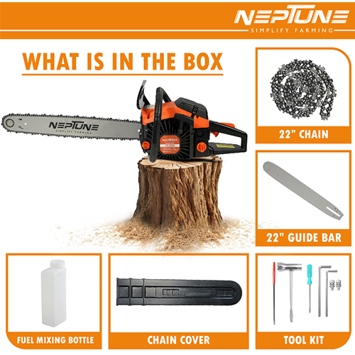 Neptune CS-62 Heavy Duty 62CC Powerful 2 Stroke Petrol Chain Saw Woodcutting Saw with 22inch Blade