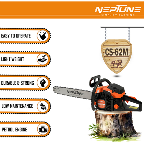 Neptune CS-62 Heavy Duty 62CC Powerful 2 Stroke Petrol Chain Saw Woodcutting Saw with 22inch Blade