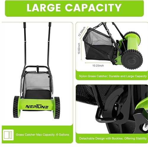 NEPTUNE Lawn Mower, 165-Blade Reel Manual Lawn Mower, Adjustable Cutting Handle Height Push Reel Lawn Mower