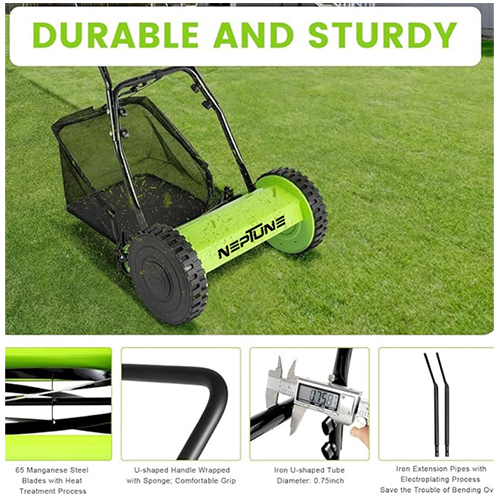 NEPTUNE Lawn Mower, 165-Blade Reel Manual Lawn Mower, Adjustable Cutting Handle Height Push Reel Lawn Mower