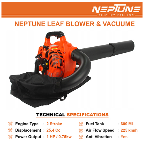 Neptune 3-in-1 Powerful 26Cc 2-Stroke Petrol Engine Leaf Blower & Vacuum with Chopper and 50L Collection Bag Handheld Garden Blower for Lawn Care