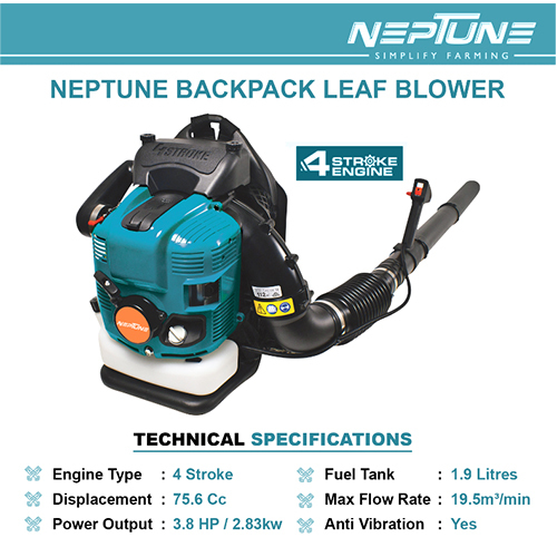 Neptune Backpack Petrol Leaf Blower with 4 Stroke Advanced Technology 75.6CC Petrol Engine