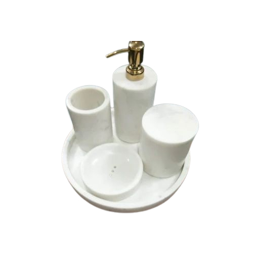 Marble Bathroom Set Of 5 - Color: White