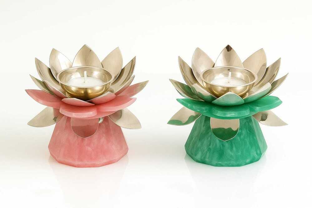 Silver Lotus Diya With Rasin