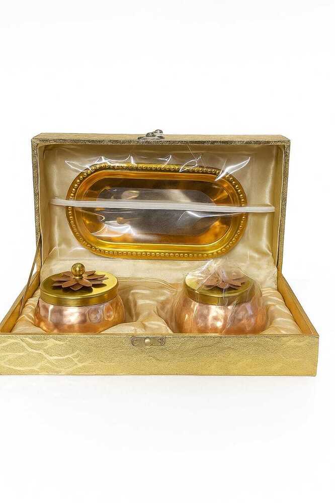 Copper Plated Dry fruit Pots With Tray Set