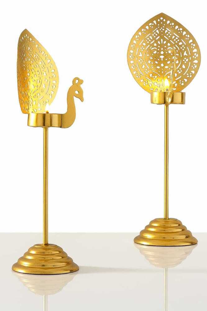 Set Off Two Peacock Decorative Metal Tealight Candle Holder