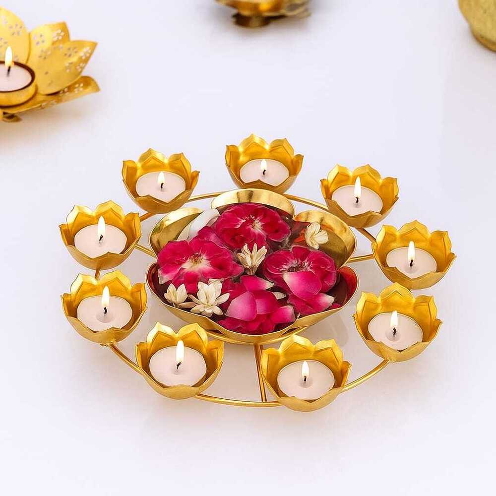 Golden Flower Shape Metal Urli