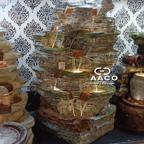 Natural Rock Theme 8 Layer 5.5Ft Fiber Water Fountain - Color: Brown