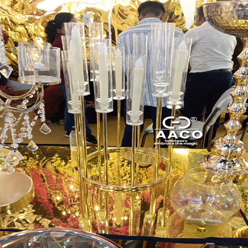 Arms Acrylic Clear Candelabra Centerpieces For Wedding - Color: Golden