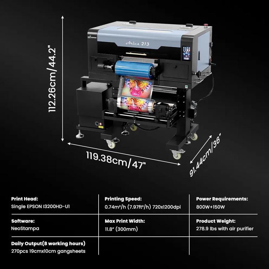 Dtf Station Aries 213 Uv Dtf Printer - Industrial Level Precision, 2 In 1 Printing & Laminating , Built-in Purifier & Auto-cleaning System
